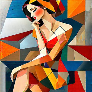 Cubism style, a pretty girl, full body