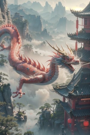 3d animation, an ancient chinese dragon, full body dragon flying, photo, stunning fantasy world background,ancient chinese dragon