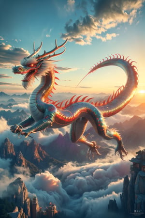 3d animation, an ancient chinese dragon, full body dragon flying, photo, stunning fantasy world background,ancient chinese dragon