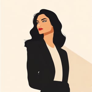 A minimalist and elegant 2D vector illustration of a fashionable woman posing confidently. The background is simple and clean, emphasizing the stylish and modern design of the character.
