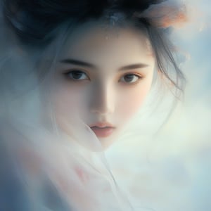 A portrait of a beautiful woman with an ethereal and serene expression.