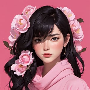 portrait of a woman,Pinktheme,dfdd,2d_animated,niji5, Black hair