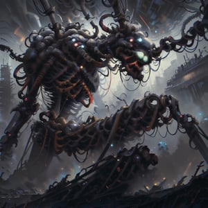 ultra-detailed,(best quality),((masterpiece)),(highres),original,extremely_detailed,(an extremely delicate and beautiful),perfectly_drawn,high_resolution,ultra_detailed,|eldritchtech|mechanical spider, biomechanical, horror,splatterpunk,bio_horror,tech,fantasy,ToxicPunkAI