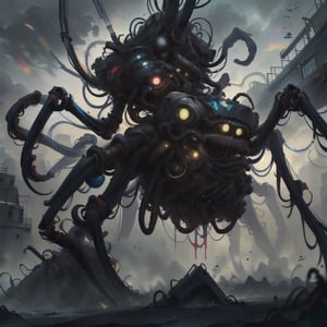 ultra-detailed,(best quality),((masterpiece)),(highres),original,extremely_detailed,(an extremely delicate and beautiful),perfectly_drawn,high_resolution,ultra_detailed,|eldritchtech|mechanical spider, biomechanical, horror,splatterpunk,bio_horror,tech,fantasy,ToxicPunkAI