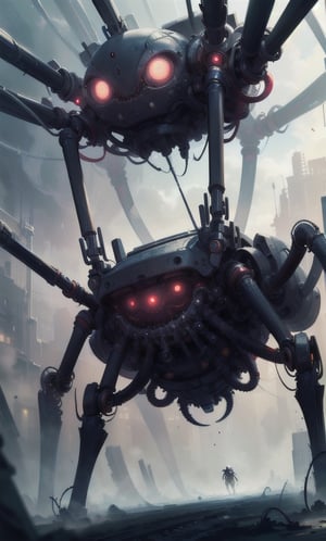 ultra-detailed,(best quality),((masterpiece)),(highres),original,extremely_detailed,(an extremely delicate and beautiful),perfectly_drawn,high_resolution,ultra_detailed,|eldritchtech|mechanical spider, biomechanical, horror,