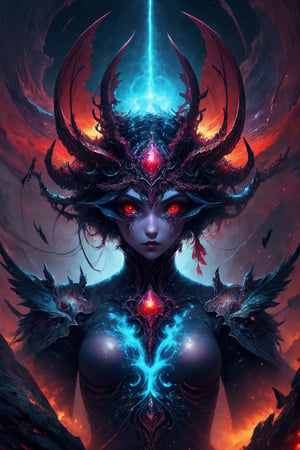 ethereal fantasy concept art of girl with horns and bat wings on her back, demon lord, beautiful, gorgeous, luxurious, red eyes . magnificent, celestial, ethereal, painterly, epic, majestic, magical, fantasy art, cover art, dreamy