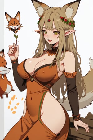 Elf maiden with large breasts in Neko fox costume