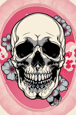 Human Skull , skull_graphics , Mari Inukai, Pat Perry, Michael DeForge,oni style vector ink style, cherry blossoms in the background 