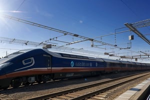A high-speed train arriving at a Paris station, ultra-detailed