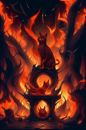 (Infernal orange cat), blood in the street, red blood, corpses in the street, inferno, chaosmix, MetalAI