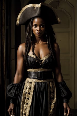 from pirates of the caribbean ,,  photo of a gorgeous black woman, dark-skinned goddess,Pirates of the Caribbean