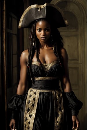 from pirates of the caribbean ,,  photo of a gorgeous black woman, dark-skinned goddess,Pirates of the Caribbean