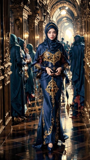 (muslim girl wearing hijab), joyful desperate yearn for you,18s, (masterpiece), (extremely intricate:1.0), (realistic), the most beautiful in the world woman, ((medieval armor:1)), metal reflections, full body, far the castle, intense sunlight, professional photograph of a stunning woman detailed, sharp focus, dramatic, award winning, cinematic lighting, volumetrics dtx, (film grain, blurry background, blurry foreground, bokeh, depth of field, sunset, motion blur:1.3), chainmail, exposure blend, medium shot, bokeh, (hdr:1.4), high contrast, (cinematic, navy and lemon:1.4), (muted colors, dim colors, soothing tones:1.3), low saturation, high heels, mecha musume, holding weapoon,, , , 
,renaissance,behisheroine,mecha musume