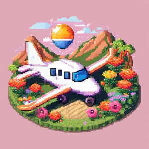 PIXEL ART,A CUTE CAT DESCENT AIRPLANE DESCENT, FLOWERS NECKLACE, FLOWERS HAT,ROUND SUNGLASS,BACKGROUND HAWAI ISLAND,funny picture, cute picture,(best quality:1.1), (masterpiece:1.2),beautiful detailed, (high detailed skin, skin details), (wide_landscape, 8k), beautiful face, detailed eyes, depth of field, best quality, highres,best illumination,Xxmix_Catecat,cat,pixel art,pixel