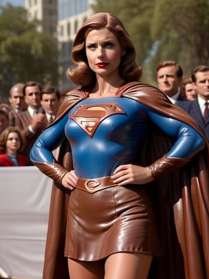 photo, realistic, chocolate female supergirl moves to reassure a worried nation, press conference, 1960s, cold war, paranoia, entire scene made of chocolate   SimplepositiveXLv1 unaestheticXLv13, chocolate
