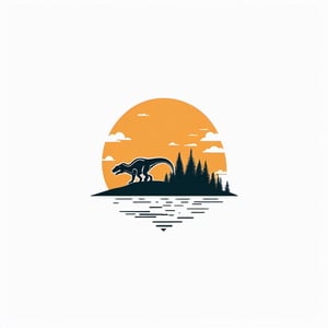 Create a minimalist and simple negative space logo of a T-rex in a park. Use clean lines to depict the silhouette of a otter with a subtle play of positive and negative spaces to enhance depth. Incorporate minimalistic foliage to highlight the prehistoric atmosphere. Capture the essence of Jurassic park with monochromatic tones, conveying a sense of mystery and awe, typography, conceptual art, illustration
