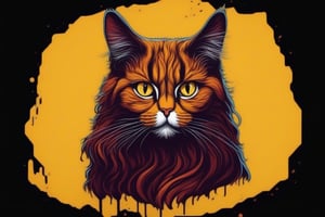 Leonardo Style, illustration, no humans, looking at viewer, yellow eyes, solo, portrait,vector art, cat