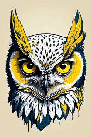 Leonardo Style, illustration, no humans, looking at viewer, yellow eyes, solo, portrait,vector art, owl