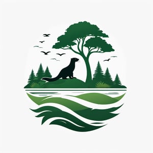 Create a minimalist and simple negative space logo of a otter in a park. Use clean lines to depict the silhouette of a otter with a subtle play of positive and negative spaces to enhance depth. Incorporate minimalistic foliage to highlight the prehistoric atmosphere. Capture the essence of Jurassic park with monochromatic tones, conveying a sense of mystery and awe, typography, conceptual art, illustration