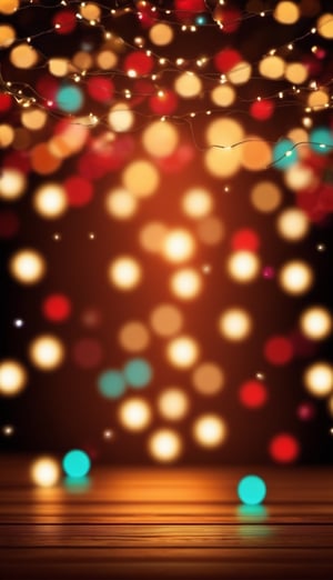 Create an image of a festive celebration, with realistic bokeh created by strings of colorful lights, lanterns, or fireworks, adding vibrancy and excitement to the scene.