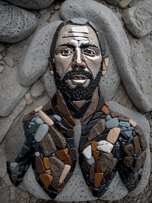 rock_2_img, rock image, rock art, rock, stone portrait of Joe Rogan made out of rocks, High detail, rock