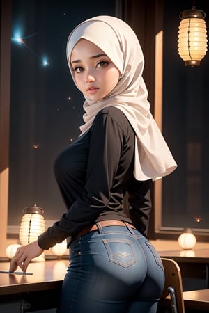 1girl, hijab, hijabergo, closeup,  in classroom, big ass, natural breast, beautiful face, HIJAB GIRLS,3D MODEL,firefliesfireflies,perfect