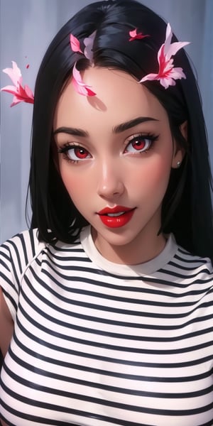 (masterpiece,  best quality, 8k raw photo), detailed background, hyper-detailed,  Detail eyes,  detail hand,  detail fingers, detail face, thick lips, red lips ,red eyes , , smile, detail hair, beauty, real life,  realistic, big_boobies, big_breast, big ass, big legs,big breasts.