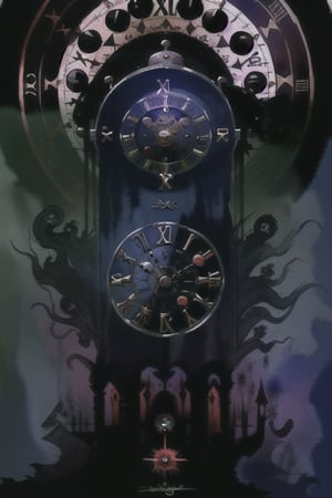 watercolor,chaosmix,time magic, magical clock, clock magic circle,horror theme clock,horror clock
