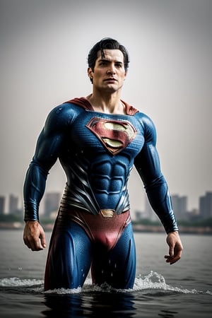 medium long shot of Superman drenched in water in india ,simultanneously show superman intense facial expression as well as body language that shows he is ready to fight .Backlight the subject in such a way to emphasie the chiselled physique of a superman. The light must be gentle that subtly separates the subject from the backdrop.
The picture is taken from sony fx6 and lens of 50mm extremely cinematic , sperating the subject from the background,potcoll