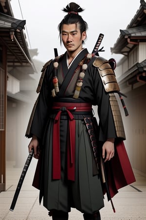 a samurai warrior is celebrating his win after the deadly war,Science Fiction,photo r3al