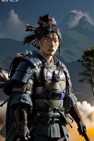 a samurai warrior is celebrating his win after the deadly war,Science Fiction,photo r3al
