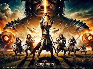 a movie poster shows a battlefield of thousands fighting knights against orcs around a huge ring of gold. The ring is held up to the red sky by a hand on an outstretched arm in the middle of the picture.