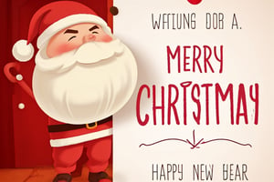 Christmas e card art of santa belind door.,<lora:659111690174031528:1.0>