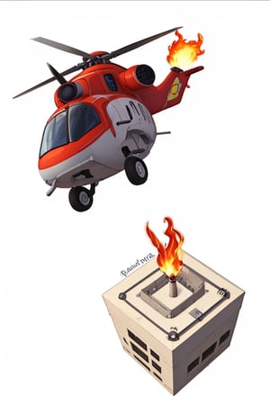 concept art of Fire Fighter helicopter flying on fire station,,<lora:659111690174031528:1.0>