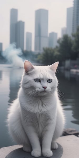 Low Quality film､glitch Noise､photo is not clear､
Accidentally photo footage, close-up shoot, complex background, city, white cat, lonely, lake, black hole, focus on cat, Imagine a solitary, ghost person, Vogue, smoke, 