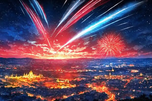 an illustration portraying a sky filled with beautiful meteorites, their radiant trails illuminating the night sky. (8k, best quality, top level: 1.1), cinematic, night, temple, Odaiba Lantern festival, Japanese Lantern festival, red Lantern, flying red Lantern, cinematic background, complex background, dynamic angle, contrast color ((La Sagrada Família)), glow, background, detailed elements below.
Artist Inspiration: Vincent van Gogh
Description: Drawing from van Gogh's expressive style, the illustration captures the meteorites as dynamic elements in the sky. Their vibrant trails dance across the canvas, adding movement and energy. The atmosphere is a blend of artistic interpretation and the fascination of cosmic phenomena. --v 5 --stylize 1000, cinematics, 4k, cinematics, best lighting, best perspective, best composition, ,no_humans,EpicSky,LODBG,lty,cloud
