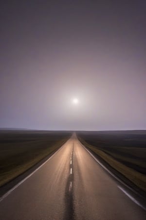 long road, endless, with no cars, silent background, night,  sharp focus, wide angle, highly detailed, high budget, bokeh, cinemascope, moody, film grain, grainy ,EpicSky