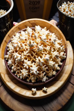centered, photography, portrait, | popcorn, hand handling the popcorn at the cinema.