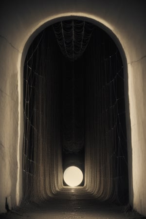 Gustave Dore style, minimalism, spiderweb, tunnel, (monochromatic, sepia), night, ,Renaissance Sci-Fi Fantasy,EpicSky