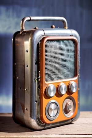 old radio made from steel 