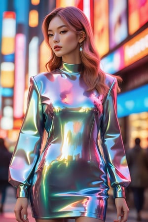 mother of pearl,Body shot,glossy,tight,Ethereal Reflections: a beautiful Girls,god light,neon,celluloid,oil skin,lustrous skin,dreamy glow,mirrored surfaces and pastel shades,(detailed beautiful eyes:1.3),red hair,cat ear,(blue ear:0.8),long hair,coat,short skirt,flowers, (8k, best quality, masterpiece),ultra-detailed,(high detailed skin),glossy skin,contrapposto,female focus,model,(hot:0.7),sexy,fine fabric emphasis,wall paper,crowds,fashion,Lipstick,depth of field,street,in public,Magazine cover,(Magazine cover-style illustration of a fashionable woman),posing in front of a colorful and dynamic background. (The text on the cover should be bold and attention-grabbing, with the title of the magazine and a catchy headline),
up close,Asian,LuminescentCL