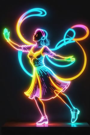 A dancing girl emits glowing sign,Glowing sign,Extremely Realistic,A girl dancing 