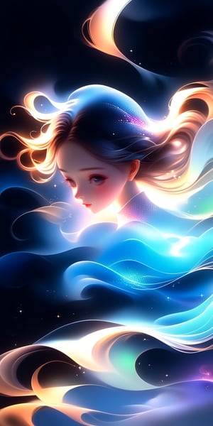 1girl, Airbrushing (Beautiful mystical allure) long swirling hair, smart, environment, Using airbrushing for art, often for smooth gradients, spray effects, or automotive art,1 girl,anime,minimalist hologram