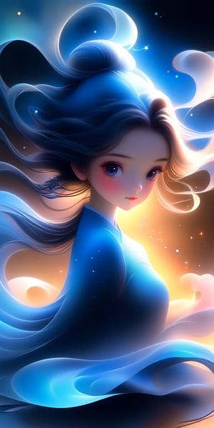 1girl, Airbrushing (Beautiful mystical allure) long swirling hair, smart, environment, Using airbrushing for art, often for smooth gradients, spray effects, or automotive art,1 girl,anime,minimalist hologram