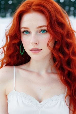 woman, redhead, beauty, stunning, red hair, big hair, wavy hair, white skin, snow-white skin, delicate freckles, green eyes, gray green eyes, emerald green eyes, symmetrical body, harmonious body, elegance, beautiful, hd, ultra definition, open field