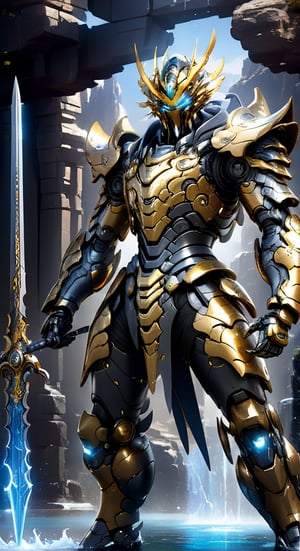 basead from Yoga character from swan, Knights of the Zodiac agile angry, ice coming out of the knight arm, powerful figure wearing futuristic black and yellow Hair, blueBronze Knights of the Zodiac armor and weapons, reflection mapping, realistic figure, hyper-detailed cinematic lighting photography, 32k uhd with a golden staff, lighting rgb in suit,
By: panchovilla,mecha