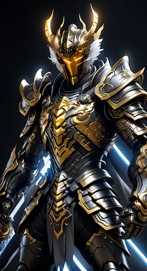 Ikky character from Fenix Knights of the Zodiac agile angry, powerful figure wearing futuristic black and SilverBronze Knights of the Zodiac armor and weapons, reflection mapping, realistic figure, hyper-detailed cinematic lighting photography, 32k uhd with a golden staff, lighting rgb in suit,
By: panchovilla,mecha