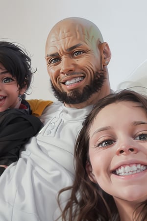 make the image of dwayne johnson (the rock) being the boyfriend of emma stone they must carry in their arms a rock dressed as a baby, do it in hyperrealistic photo version