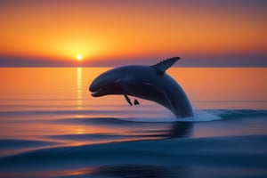 Ocean, sunrise, jumping whale,,<lora:659095807385103906:1.0>