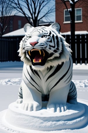 Snow sculpture, white tiger, roaring ,<lora:659111690174031528:1.0>